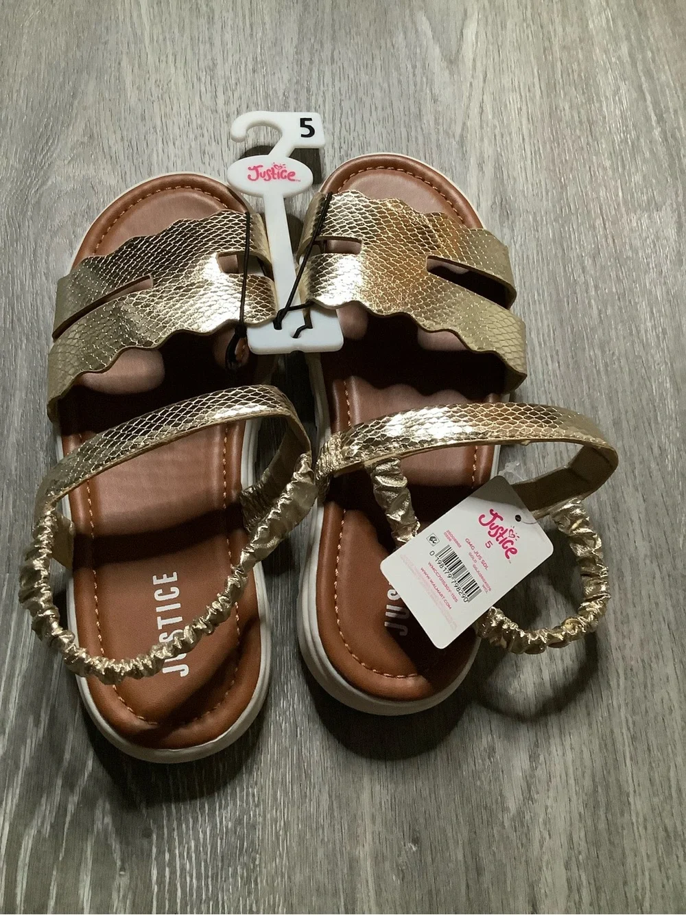 Justice Girls' Gold Textured Scallop Strap Sandals